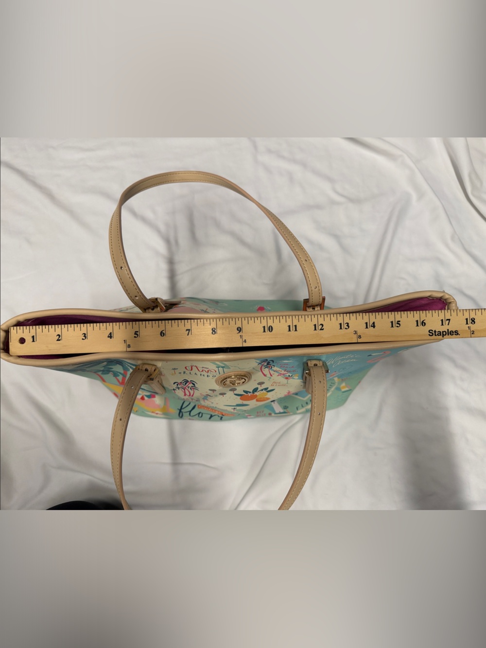 Spartina 449 Aqua Florida Map Tote with Tan Straps- Excellent condition - Picture 11 of 15